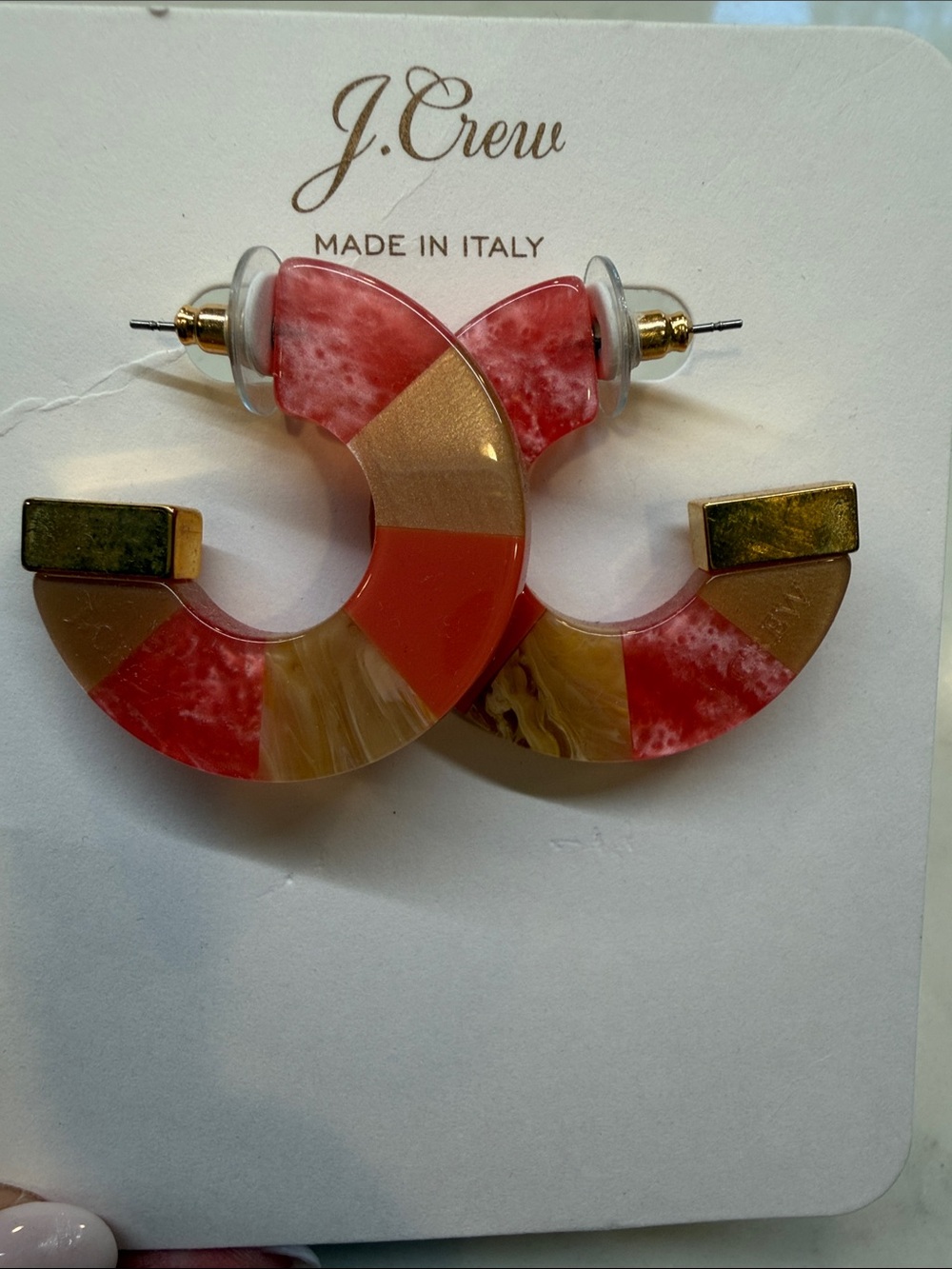 J. Crew Coral, Gold & Cream Resin Hoop Earrings